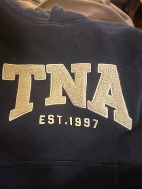TNA Navy Hoodie with Cream Chenille Logo Small